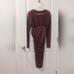 SHEIN Chocolate Long Sleeve Ruched Dress